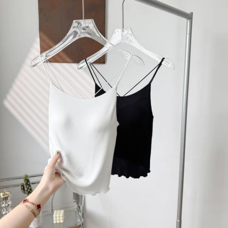 Birdtree, Silk Blended Solid Tank Top, Women‘s With Chest Cushion Breathable Underwear Bottom Vest, 2025 New T57610JF