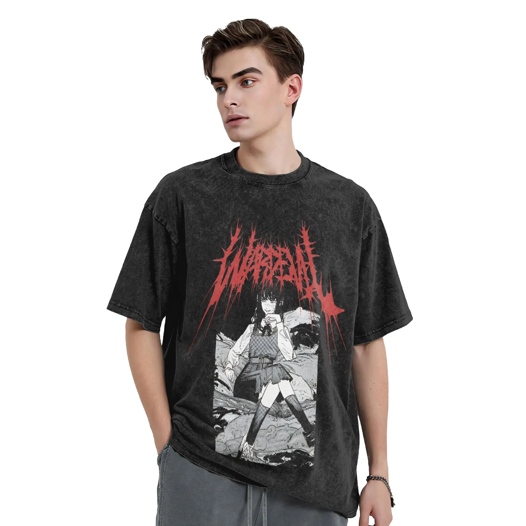 Yoru Chainsaw Man War Devil T Shirt Washed 100% Cotton Oversize T-Shirt Asa Mitaka for Men Women Top Streetwear Summer Tee Shirt