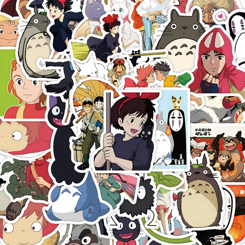 50 szt. Naklejek z kreskówkami, jasne, inspirowane Ghibli i Hayao Miyazaki, naklejki z Totoro na telefon, laptop, walizkę, notatnik, wodoodporne naklejki