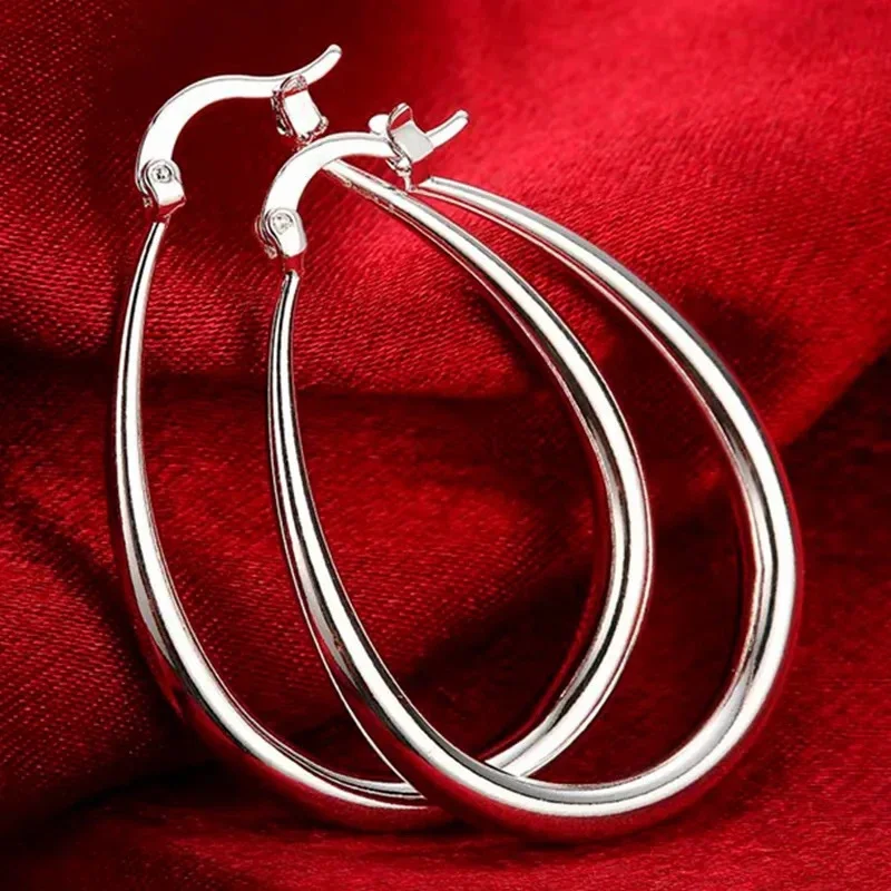 41MM Silver Color  Smooth Circle Big Hoop Earrings for Women Fashion Party Wedding Jewelry Christmas Gifts