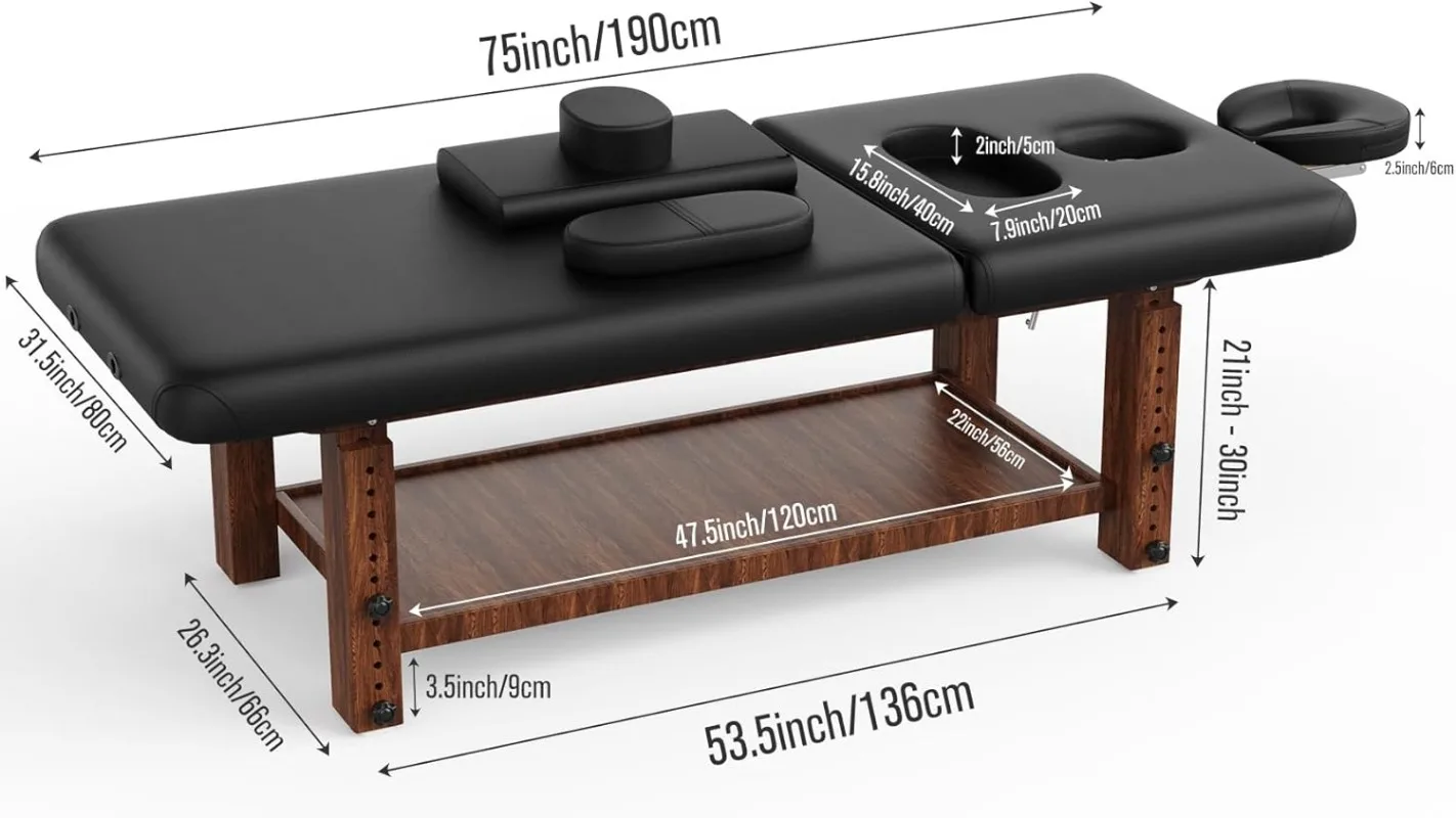 Stationary Massage Table with Adjustable Height Legs and Backrest for Treatment, Physical Therapy, Spa Facial Professi