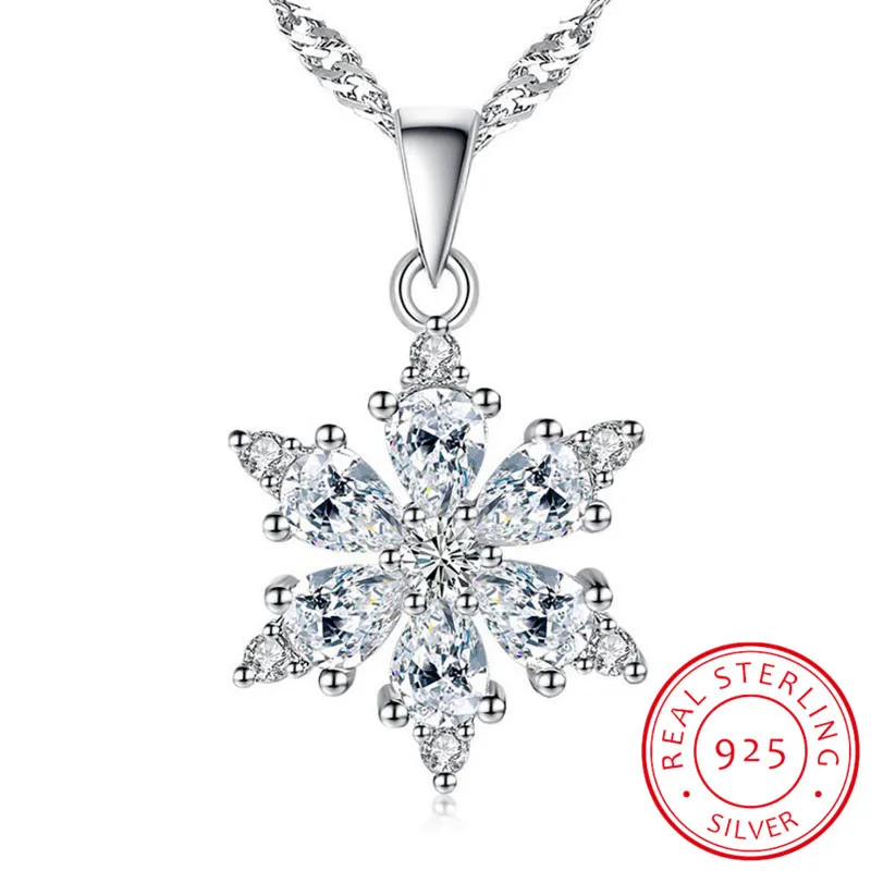

925 Sterling Silver Jewelry AAA Zirconia Snowflake Pendant Necklace For Women Gift 45cm Link Chain choker collares S-N134