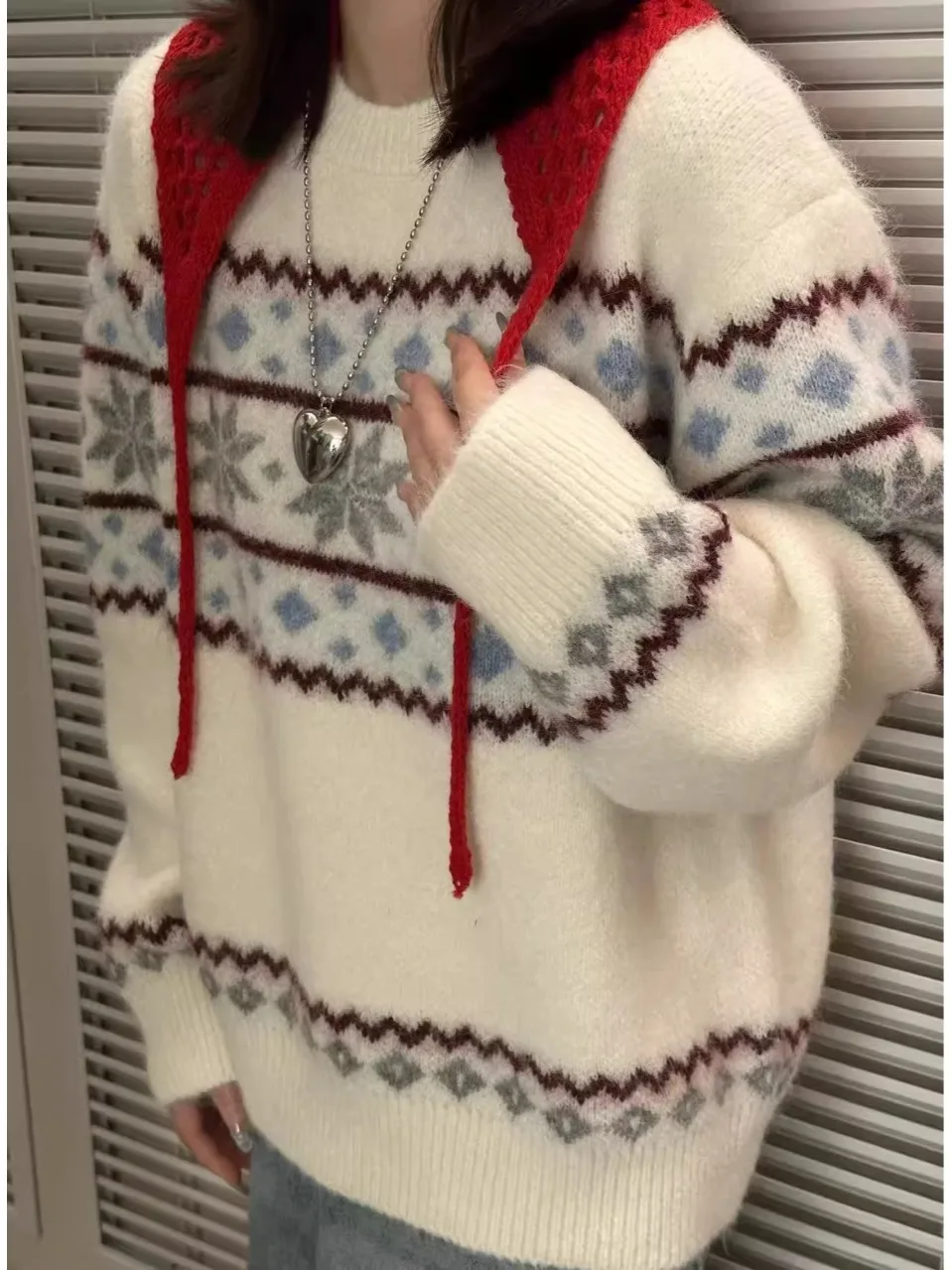 여성용 가을 겨울 스웨터 레이지 슬레 플라워 패턴 베이스 루즈핏 롱 슬리브 라운드 넥 탑