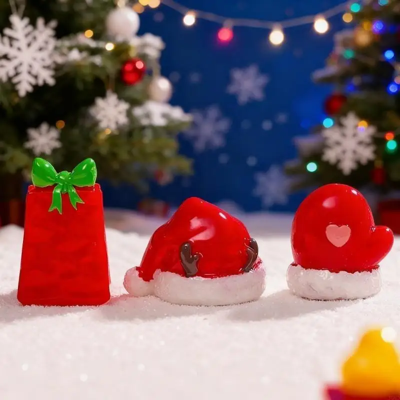 8PCS Miniature Scene Ornament set，Miniature Christmas hats, stockings and gifts, Bells Ornament Desktop Decorations JOMD