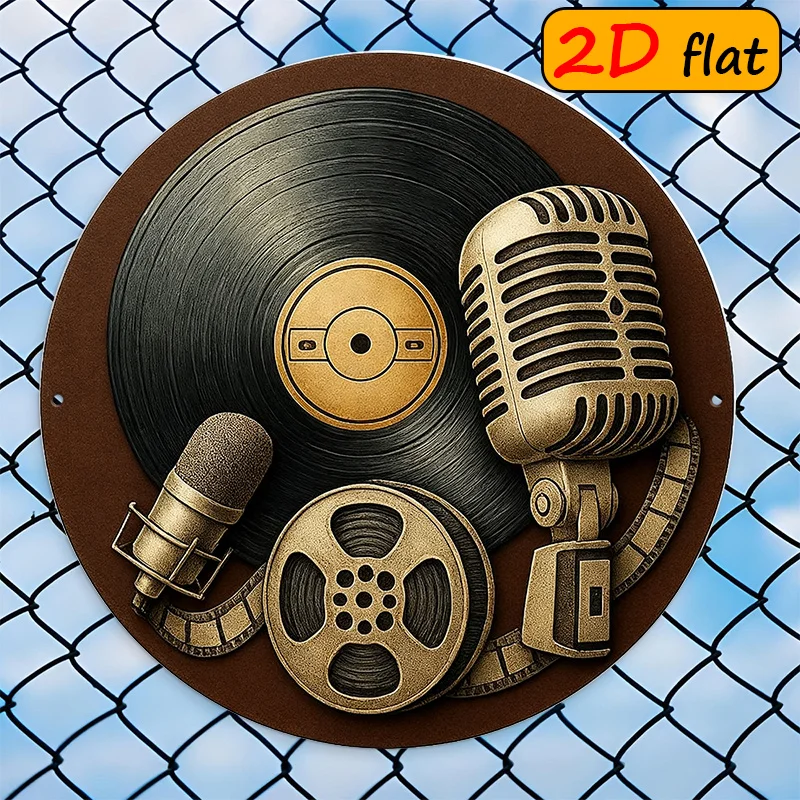 Vintage 2D Flat Aluminum Wall Art 7.87x7.87in Waterproof Durable Round Sign for Study Room Studio