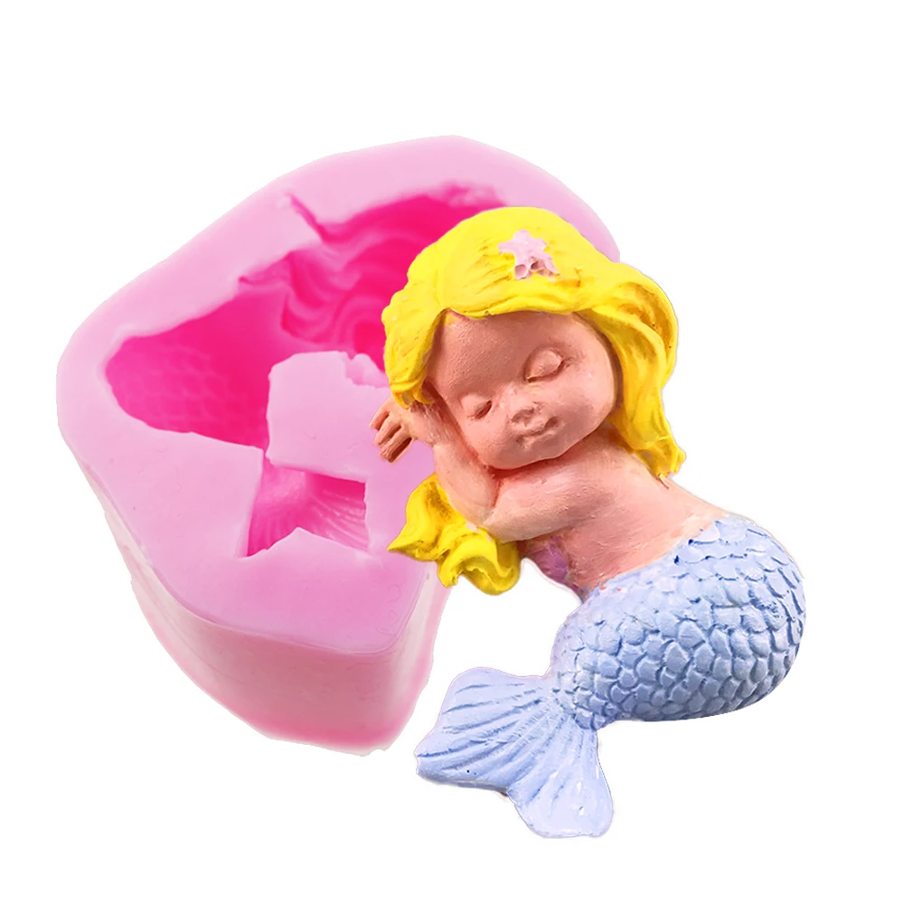 

1Pc 155G 3D Soft Silicone Mermaid Molds Pink Sugar Glue Mortar High Temperature Resisance Chocolate Candy Decoration Tools