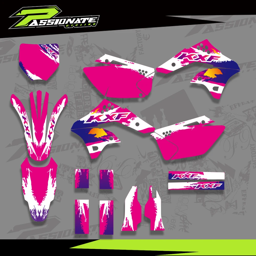 For Kawasaki KX250F KXF250 KX 250F KXF 250 2006 2007 2008 Full Graphics Decals Stickers Motorcycle Background Custom Number Name - view 3