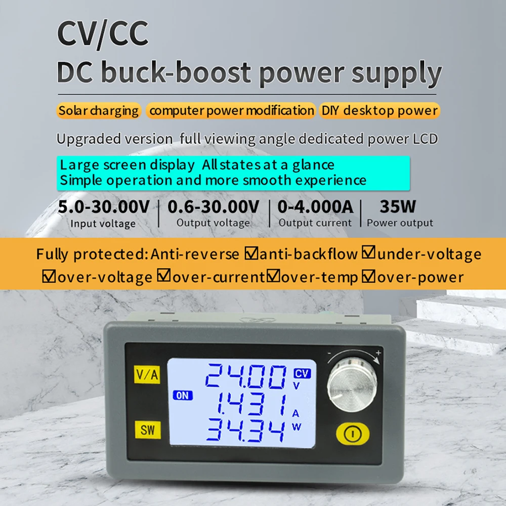 Convertisseur Buck Boost CC, SK35H, SK80, CC, CV 0.6-30V, 4A, 5V, 6V, 12V, 24V, Power Tech, Alimentation régulée réglable en laboratoire