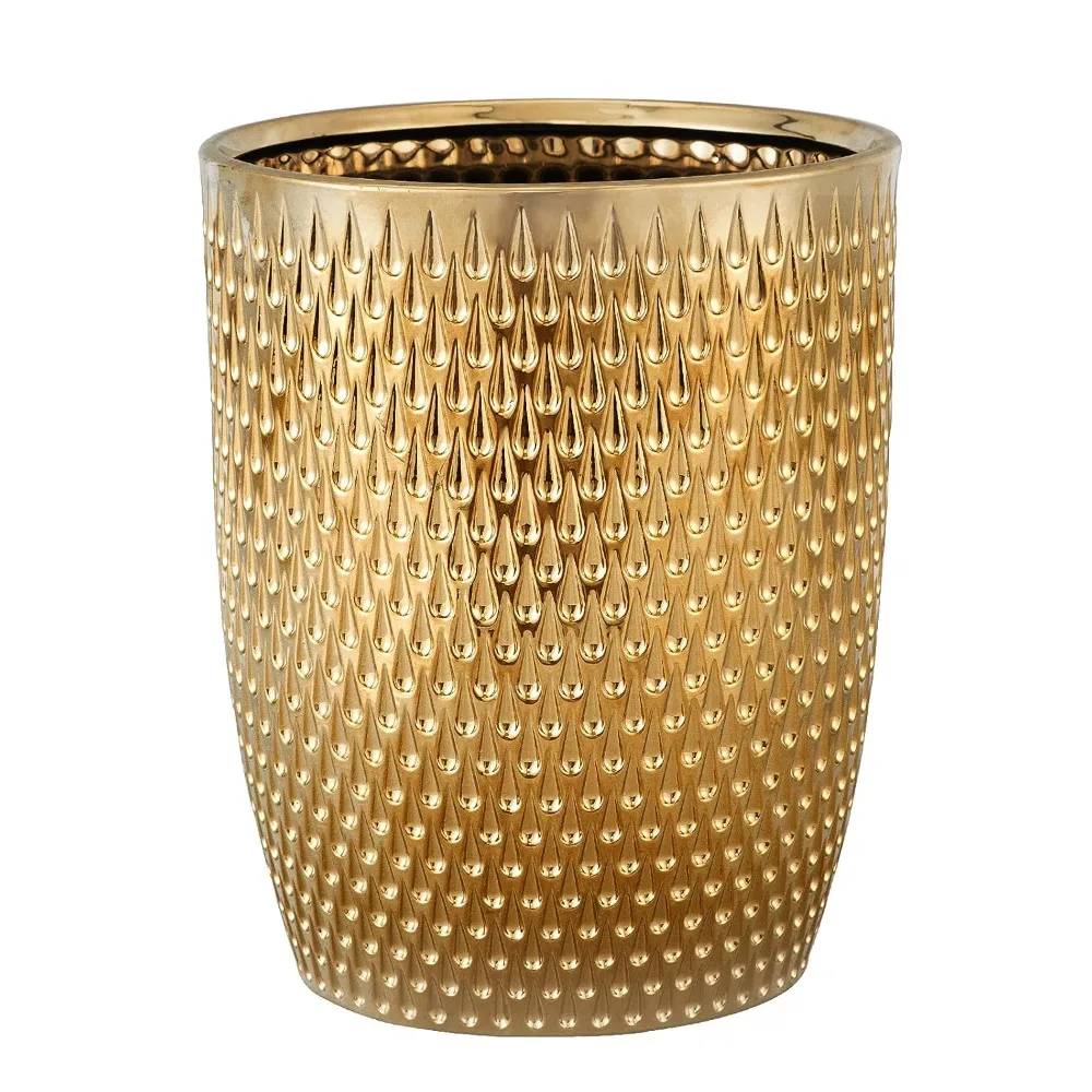 

Modern Golden Small Trash Can Wastebasket, Garbage Container Bin for Bathrooms, Powder Rooms, Kitchens, Home Offices - Durable