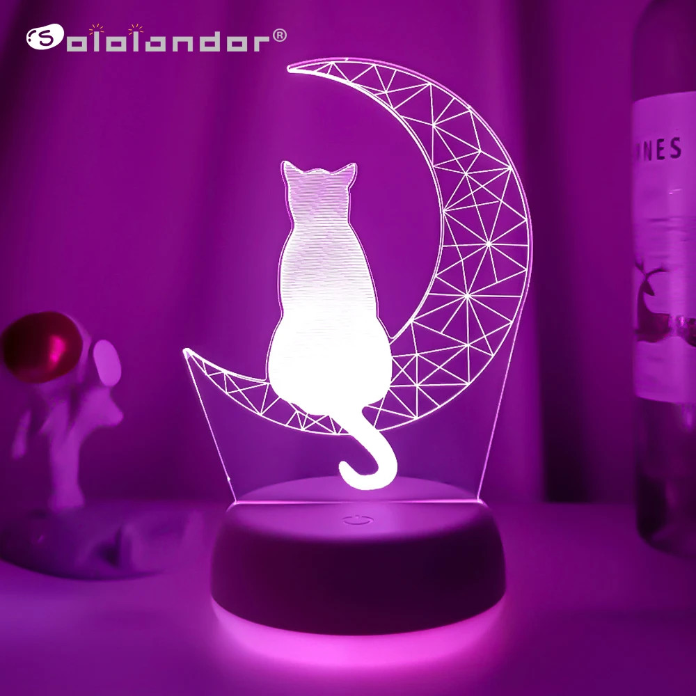 Newest 3D Acrylic Led Night Light Moon Cat Figure Nightlight for Kid Child Bedroom Sleep Lights Gift for Home Decor Table Lamps