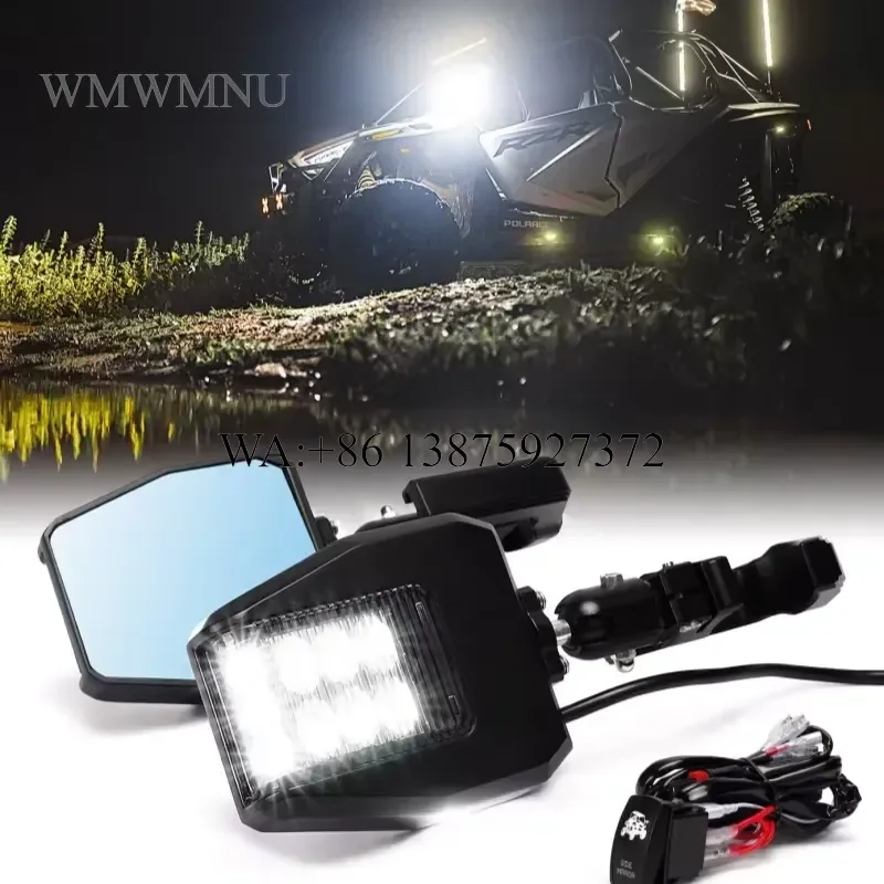 Wmwmnu for RZR UTV Side Mirror Light 9-24V 45W Super Bright with Clear Lens Bottom Light and C-Clamp Bracket