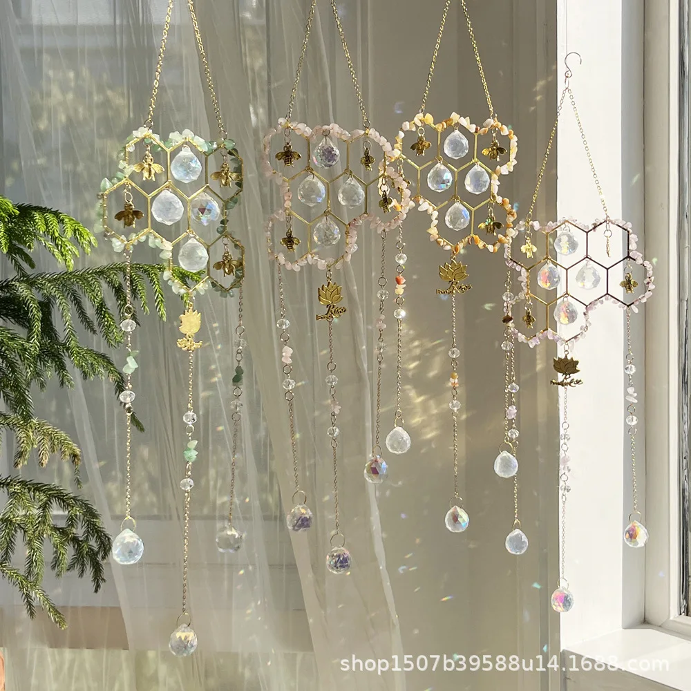 Hot selling Sunshine Catcher Pendant Customized Wind Chime New Product Big Beehive Little Bee Natural Crystal Sun Catcher