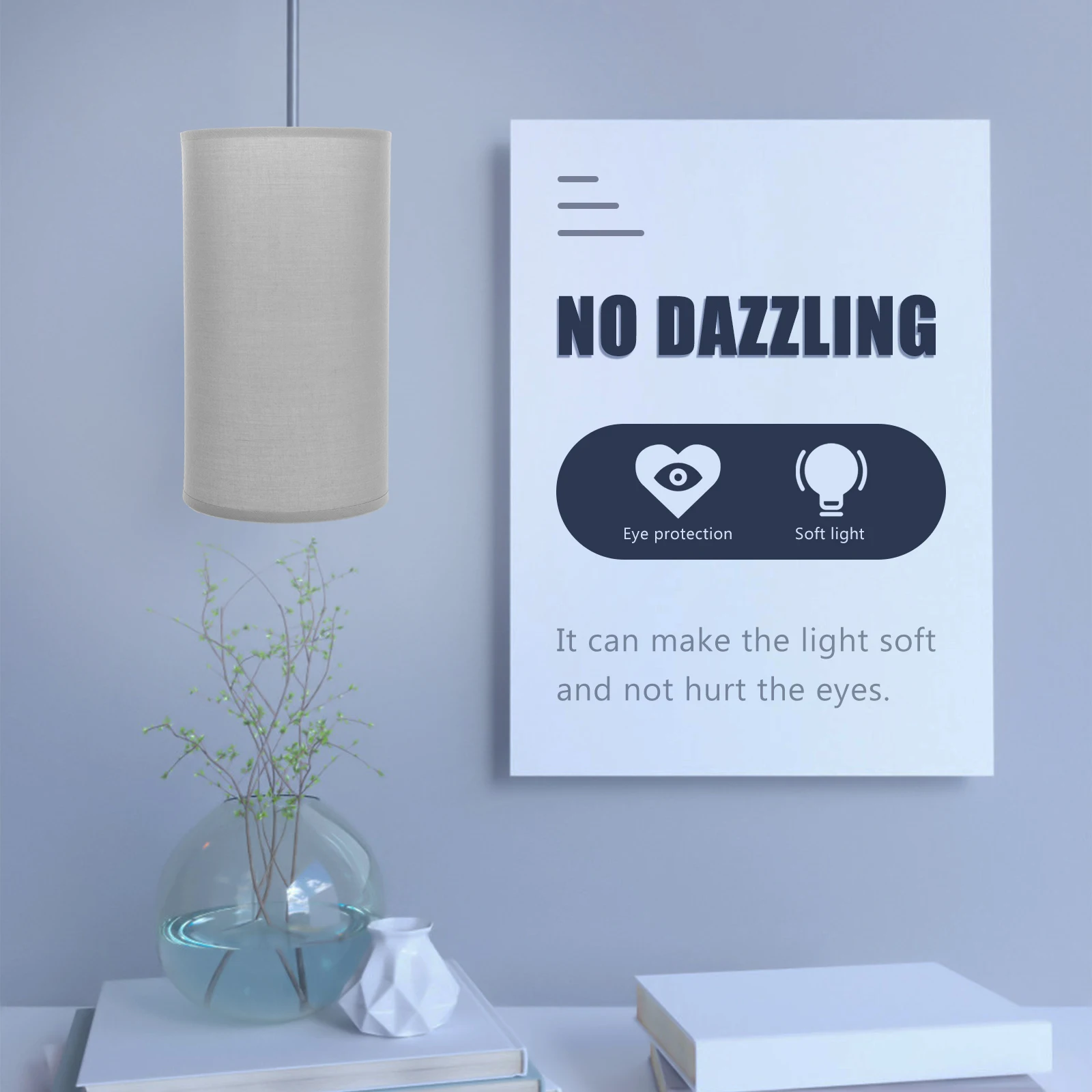 

2pcs Lampshades Table Lamp Light Covers TC Grey Cloth Bedroom Living Room Office Replaceable Cylinder Shades Accessories