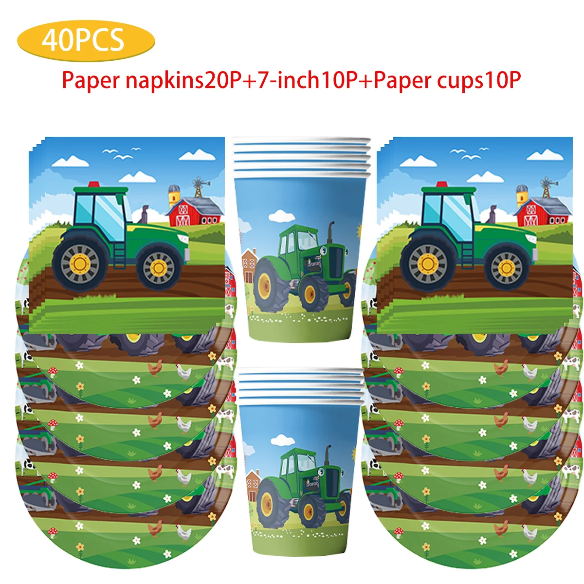 

Tractor Theme Party Decorations, Plates, Toppers for Paper Cup, Disposable Tableware, Baby Shower Supplies