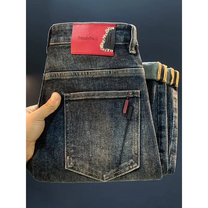 Новинка 2023 года, конические джинсы Micro Haren для мужчин, осенние модные универсальные повседневные эластичные свободные брюки на маленьких ножках