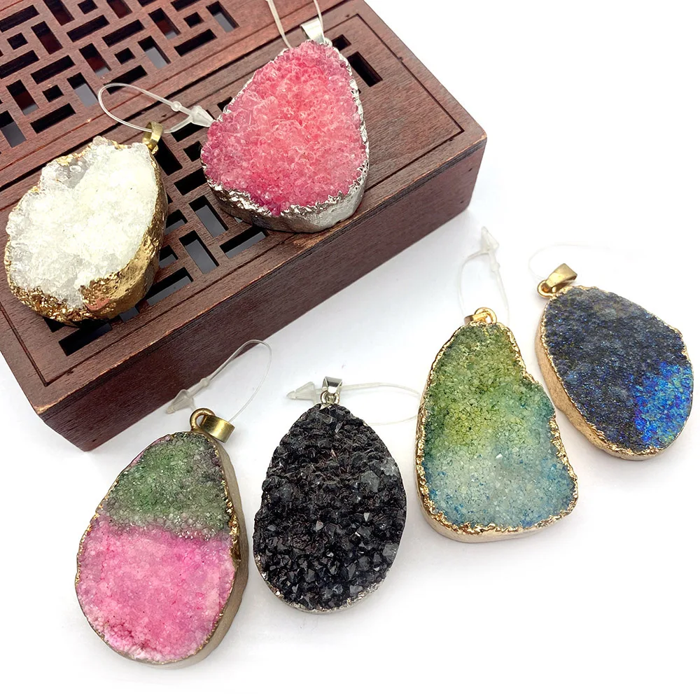 

Natural Raw Crystal Irregular Water-Drop Pendant Blackish Green Electroplated Bail DIY Charms Necklaces Jewelry Accessories