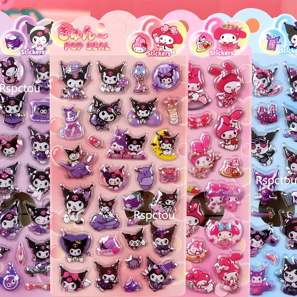4pcs Kawaii Sanrio Cartoon 3D Relief Stickers Aesthetic Kuro