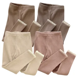 Soft and Breathable Baby Girls Korean Warmth Leggings for Spring Autumn Lace Decorated Long Pants Suitable Stylish Little Ones