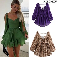 Tied Backless Green Mini Dress Off Shoulder Bodycon Leopard Short Dresses Summer Vacation Cut Out Purple Black Beach Dress