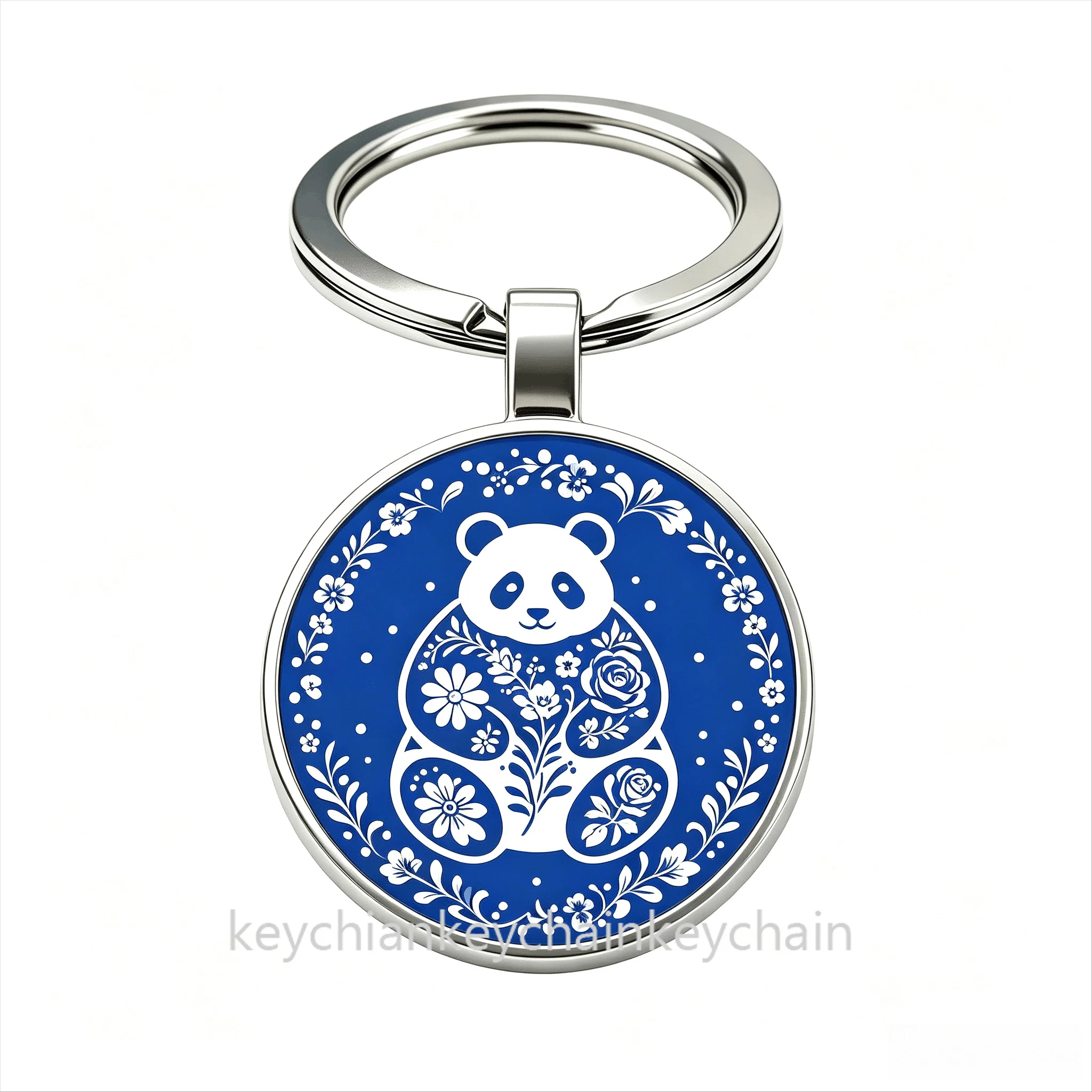 Russian Blue And White Cute flower panda Keychain Keyring Bag Pendant Gift