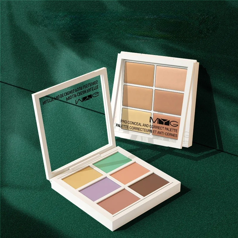 MYG 6-Color Concealer Palette Foundation correzione del tono della pelle macchie di copertura segni di Acne occhiaie arrossamenti cosmetici per il trucco