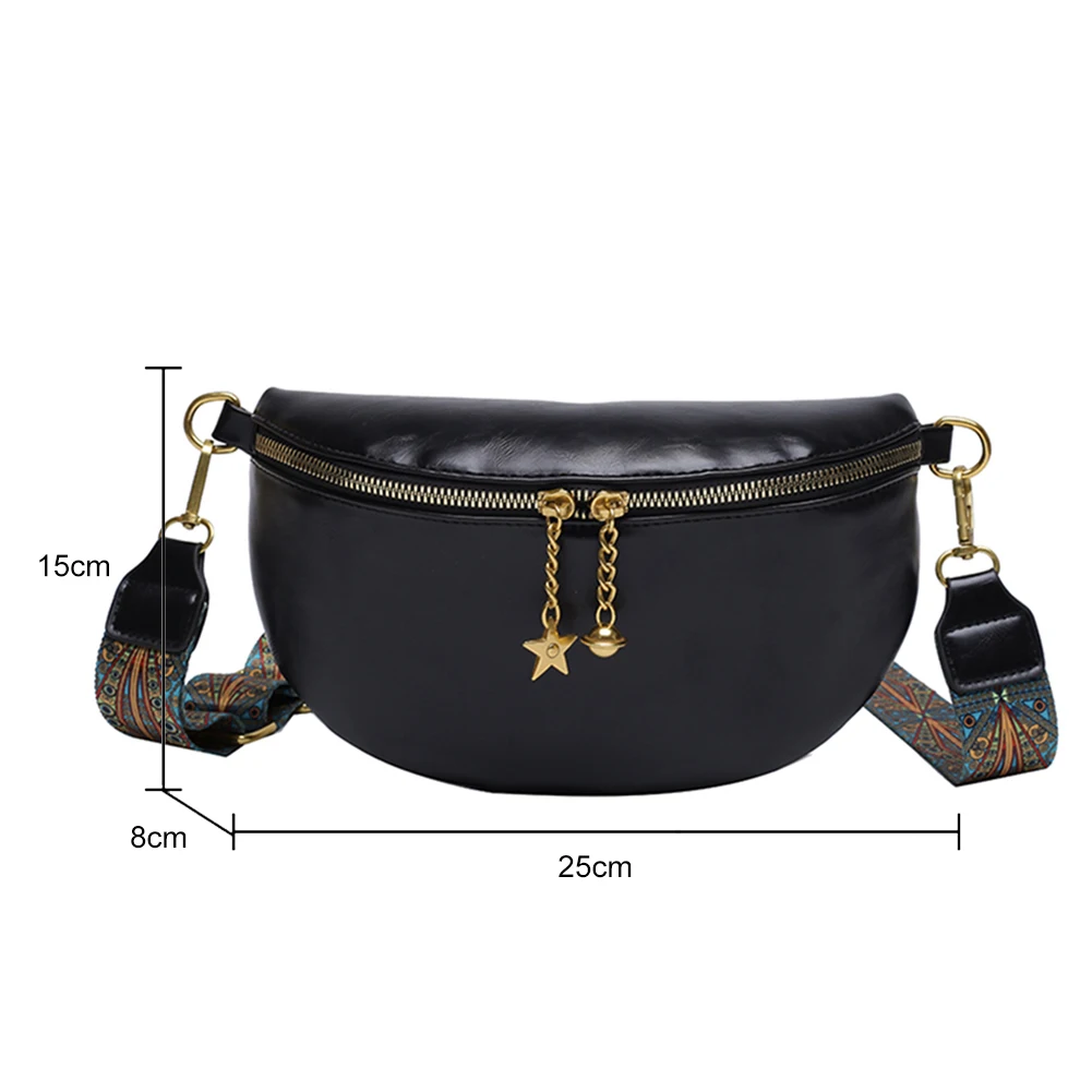 Fashion PU Leather Women Waist Bag Vintage Print Wide Strap Fanny Pack Ladies Solid Color Crossbody Bag High Quality Banana Bags