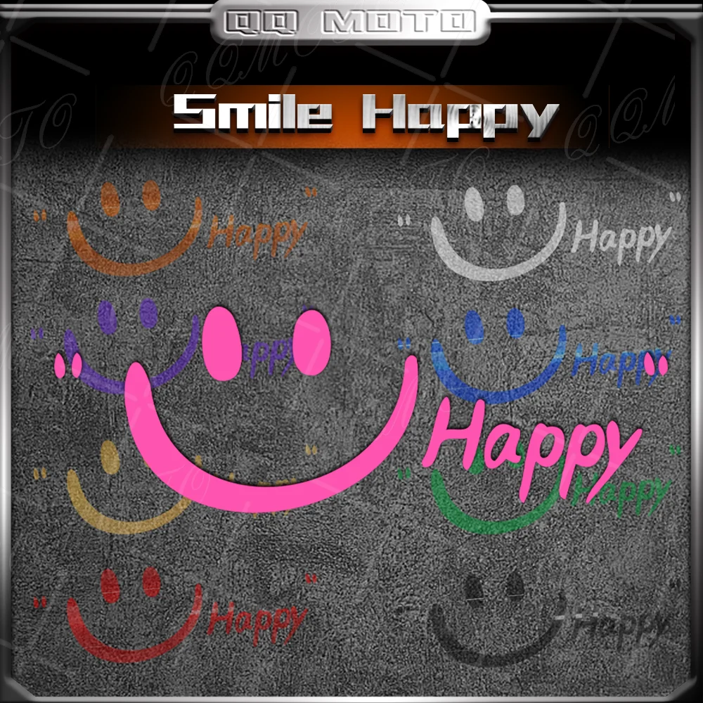 

Motorcycle Stickers "Happy" Smiling Face Decor Racing Helmet Body Fender Fuel Tank Rear Car Window Decal Accessories Waterproof