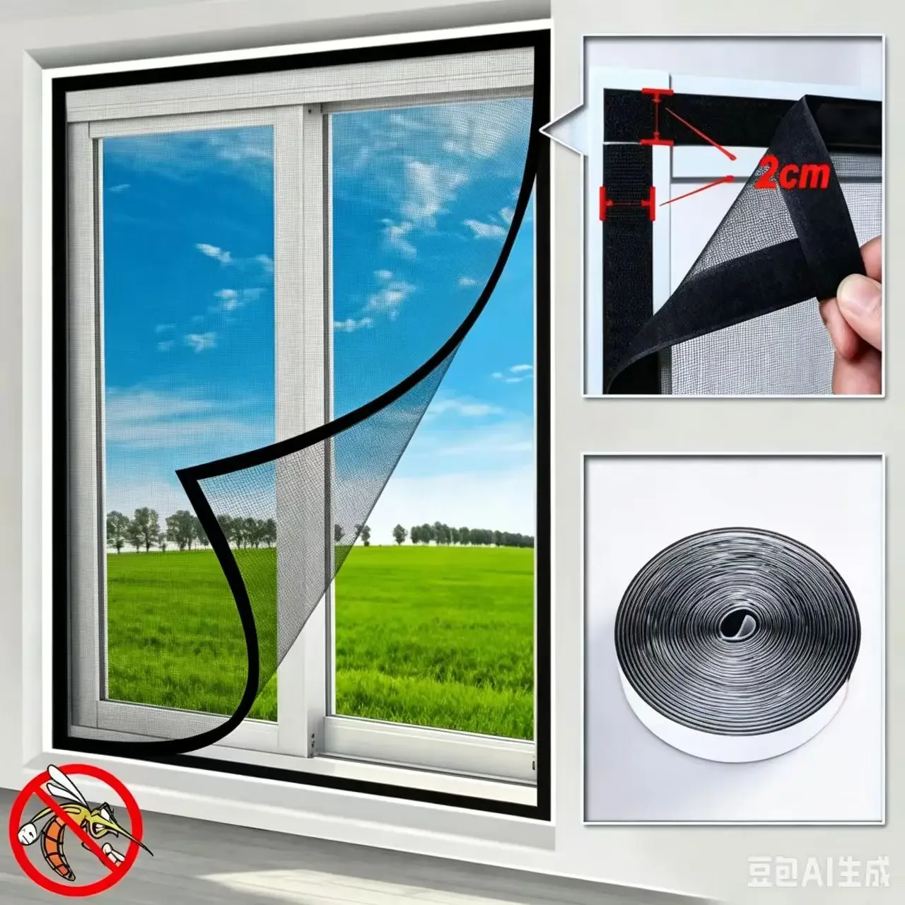 1PC Self-Adhesive Mosquito Net Curtain Solid Color Insect-Repellent Window Screen for Home Bedroom Pet Isolation