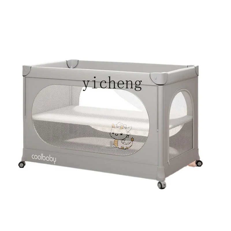 One-Click Folding Crib Multi-Function Adjustable Height Stitching Movable Portable Newborn Babies' Bed