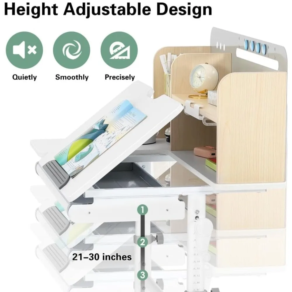 مكتب أطفال عريض قابل للتعديل بقدرة 39 بوصة مع سطح مكتب مائل وإطار فولاذي ودرج ورف كتب وطاولة دراسة للأطفال #3