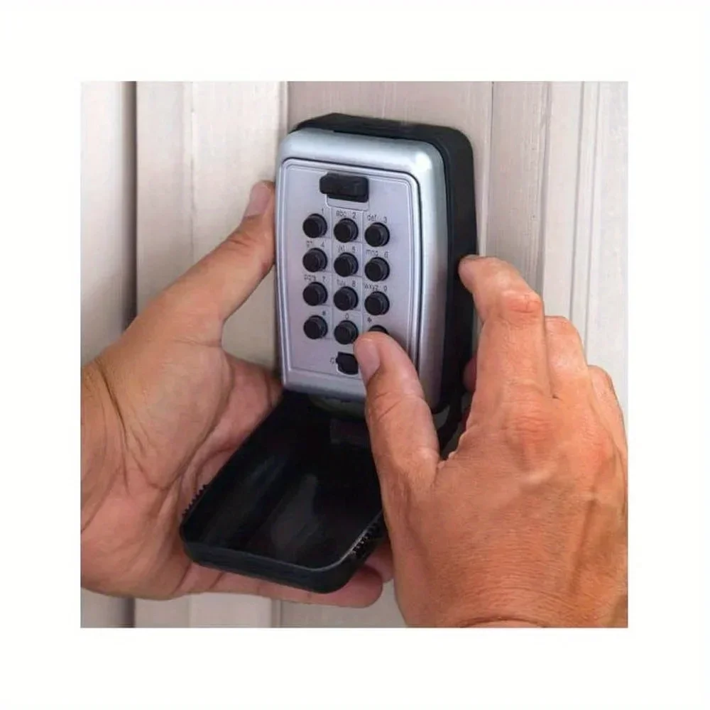 회색 조합 잠금 상자, 내구성, 0.004 입방피트, 영구 설치용 벽걸이형. 미니 금고