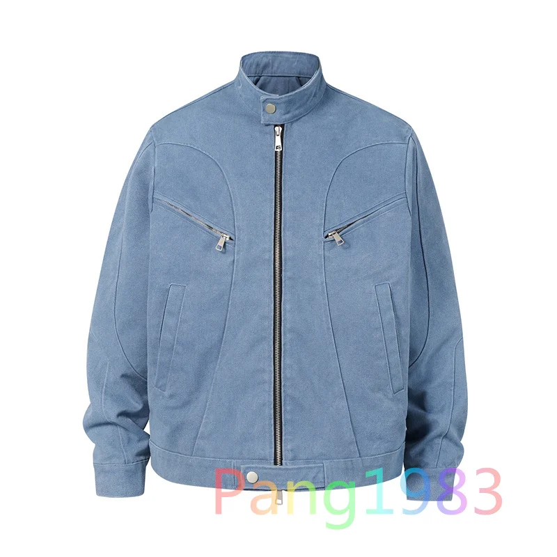 

Heavy Duty Washed Canvas Jacket Men Women High Quality Glacier Blue Minimalist Casual Jacket