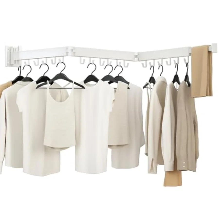 Clothes Drying Rack, Laundry Drying Rack Wall Mounted, [No-Drill and Drilling to Choose] 3-Fold Laundry Drying Racks for Hangin