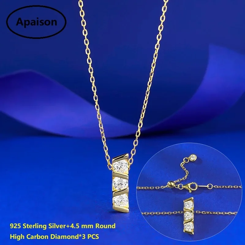 

Apaison 4.5 mm Round High Carbon Diamond Women Necklaces Pendants Wedding Anniversary Gold Plated Female Jewelry Gift