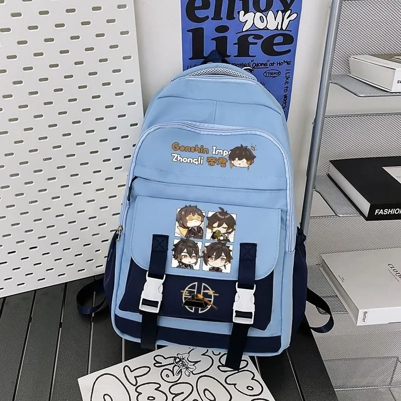 

Breathable mesh, Black Blue, Genshin Impact, Student Kids Teens School Bags, Large Capacity Mochilas Anime Backpacks Girls Boys