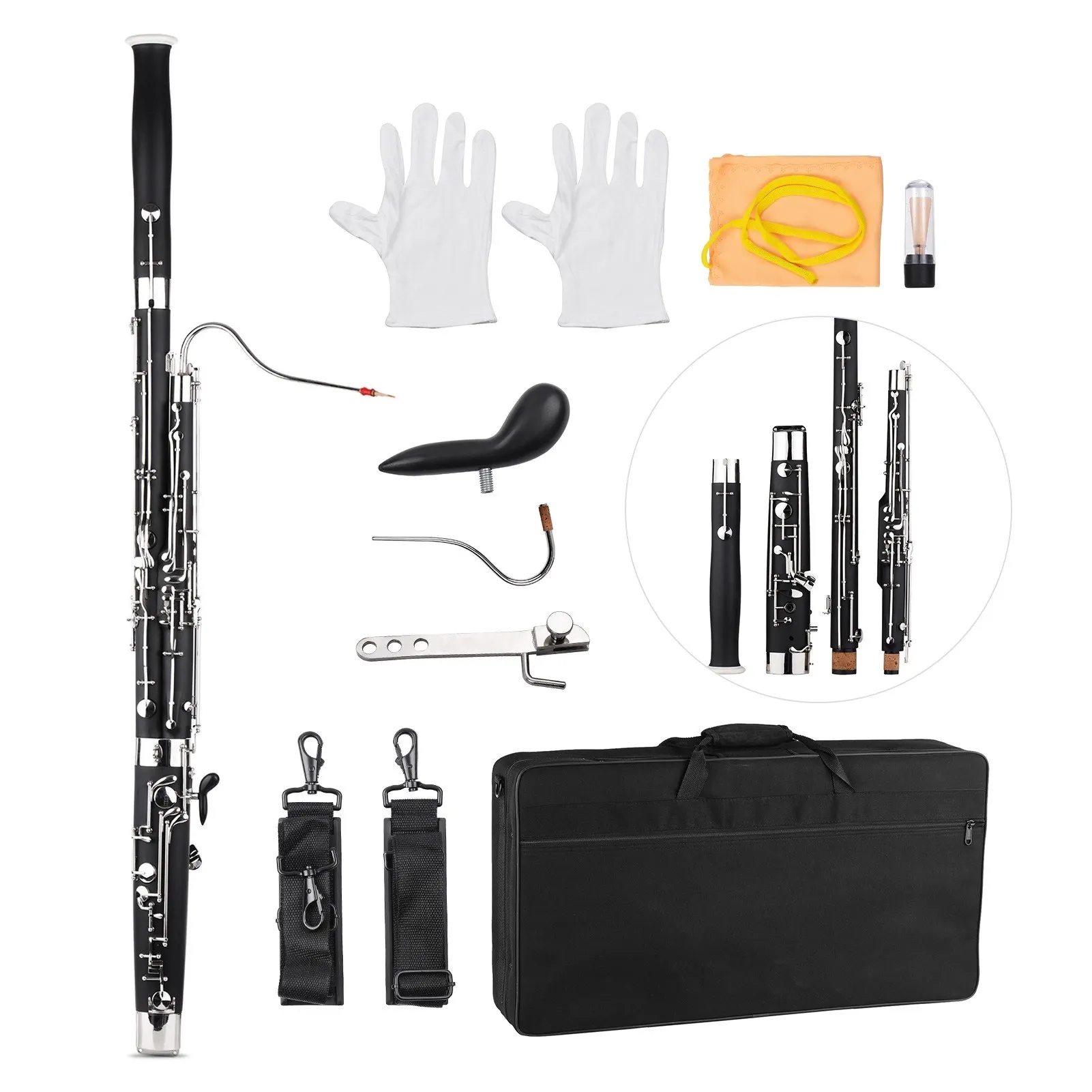 

Professional C Key Bassoon Woodwind Instrument Synthetic Wood Body Cupronickel Silver-plated & Nickel-Plated Keys with Reed Glov