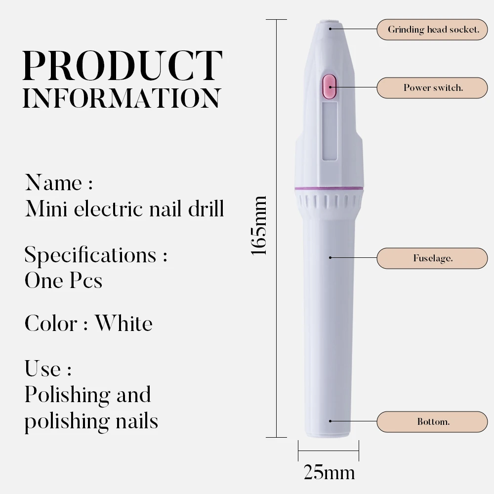 Pulidor de uñas, Mini taladro eléctrico para uñas, conjunto adecuado para uñas y pies, herramientas profesionales portátiles para decoración de uñas
