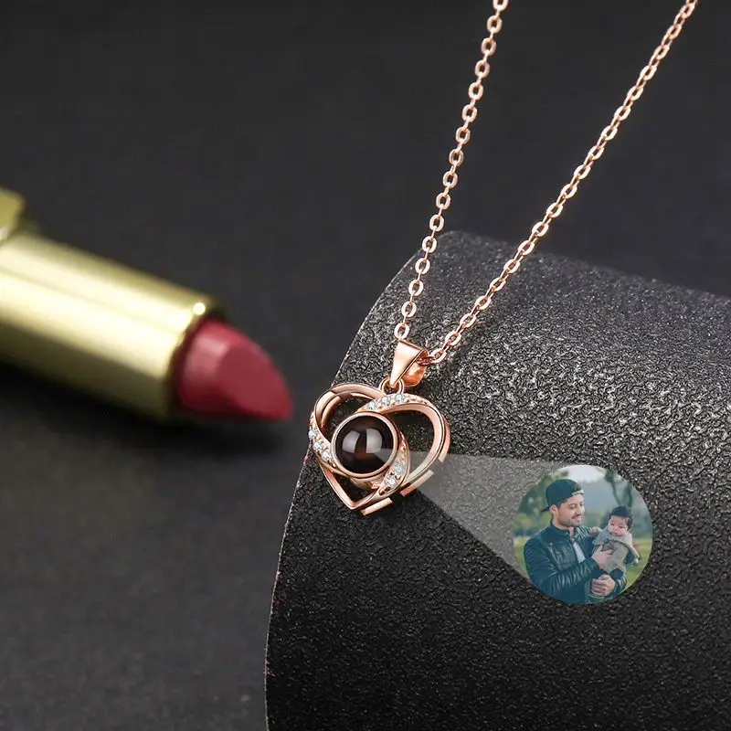 Heart Necklace for Women Necklace 925 Silver Chain Custom Photo Projection Photo Necklace Birthday Valentine's Day Gift Fashion