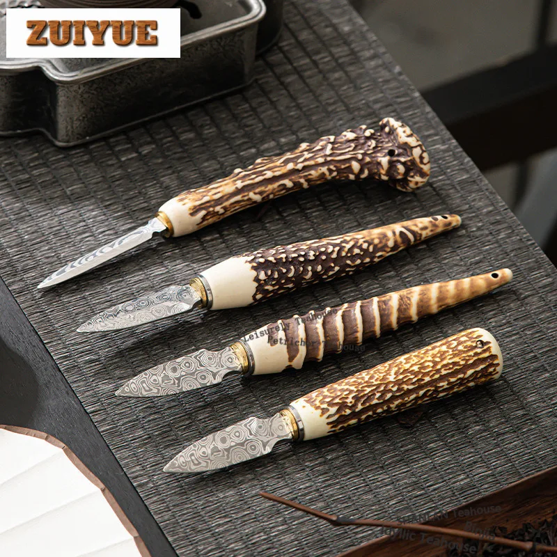 

Pu'er Imitating Deer Antlers Tea Knife Solid Wood Handmade Ebony Damascus Tea Needle Tea Cone Tea Divider Gongfu Tea Accessories