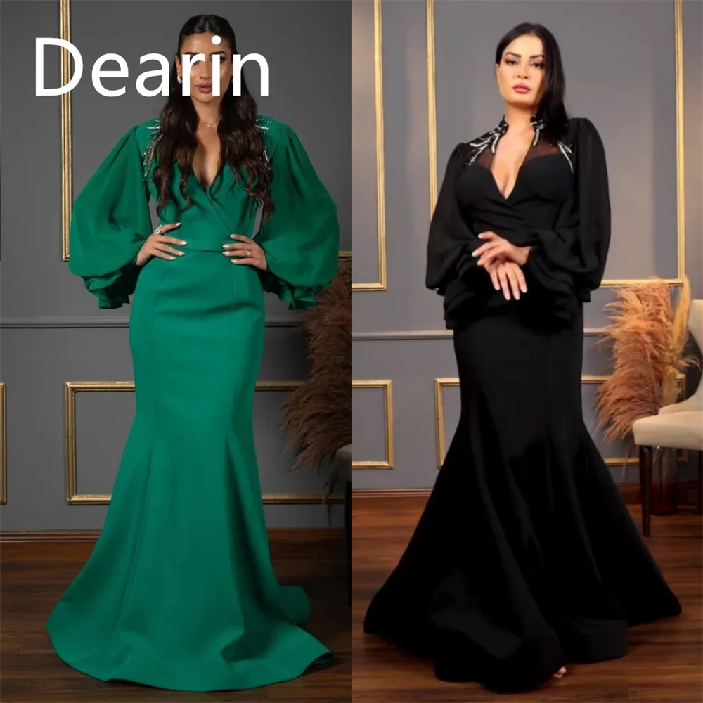 

Prom Dress Dearin V-neck Sheath Floor Length Skirts Hugging Bespoke Occasion Dresses Evening Saudi Arabia Formal Gown