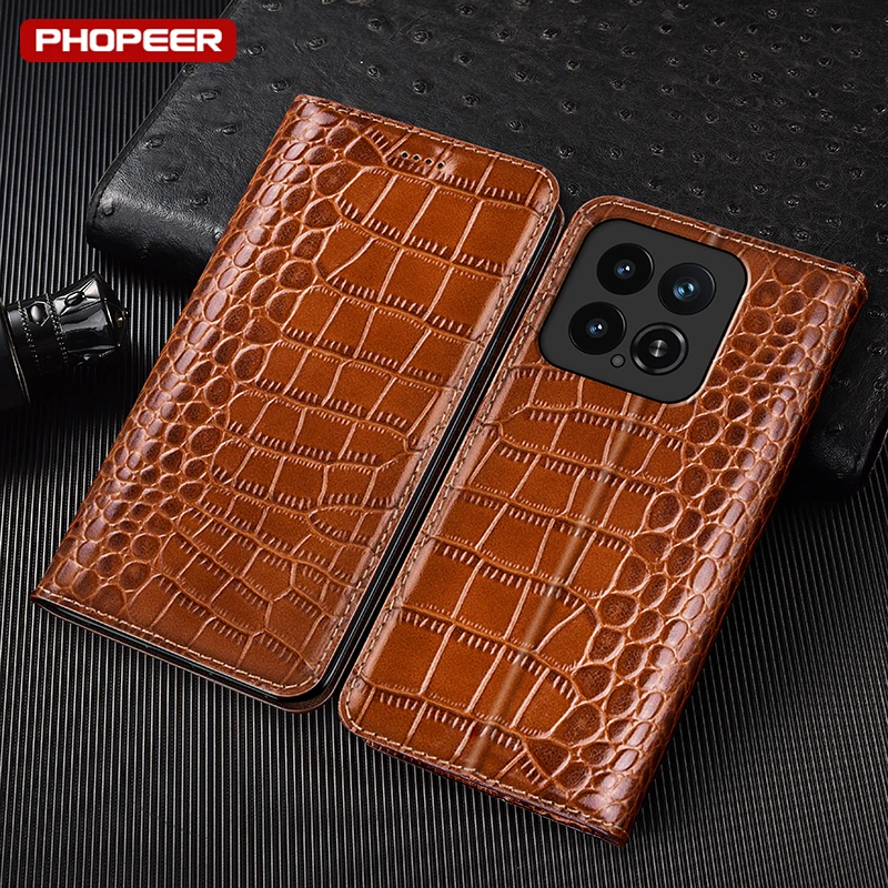 

Магнитный чехол из натуральной кожи с текстурой крокодила и слотом для карт для Xiaomi Mi 15 15S 14 13 13T Pro Ultra Lite NE Civi