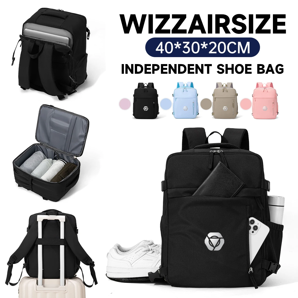 Cross-Border Hot-Selling Carry-On Bag 40*20*30 Vacuum-Packed Backpack with Side Shoe Compartment, Large Capacity Backpack in Stock for Students