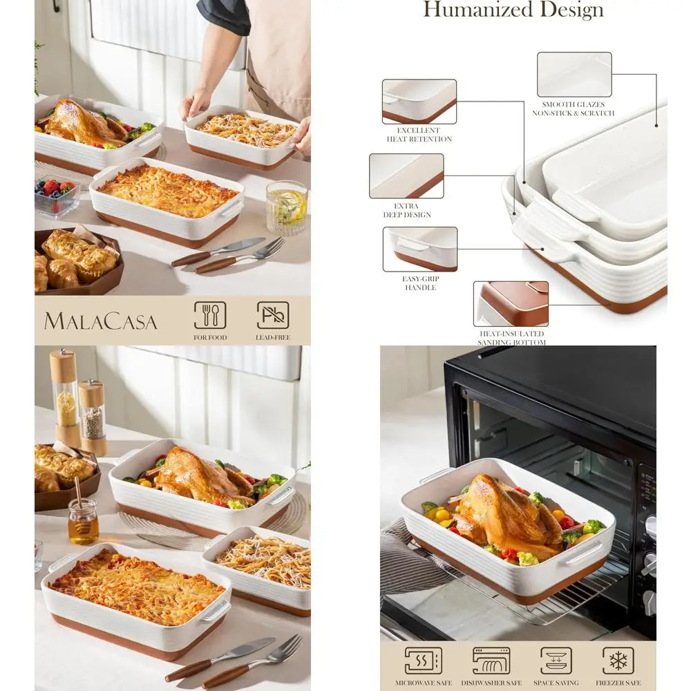 

Набор керамических кастрюль, безопасных в духовке, сбор форм для выпечки из 3 предметов, прямоугольная сковорода для лазаньи с ручками, хаки и белый (14,5/