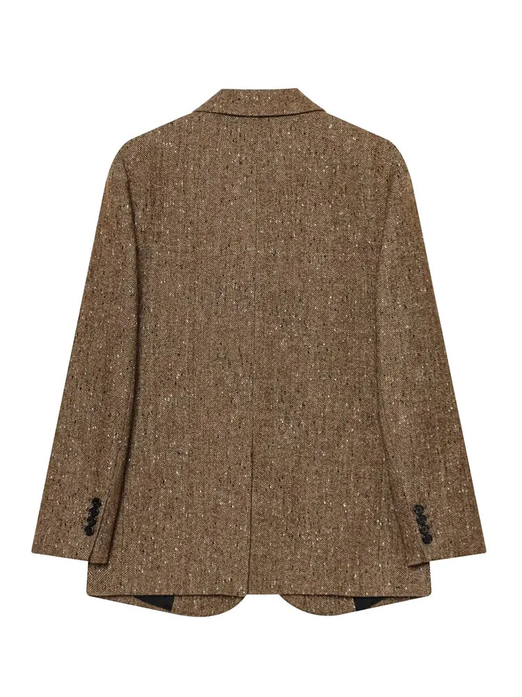 HH امرأة الشتاء التلبيب واحدة الصدر طويلة الأكمام جيب الديكور متعرجة حك السترة الإناث الترفيه الشارع نمط معطف