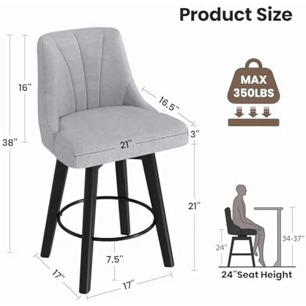 24인치 덮개를 씌운 바 의자, PU 가죽 바 의자 3개 세트, 카운터 높이 회전 바 의자 등받이 원목 다리, 바 의자