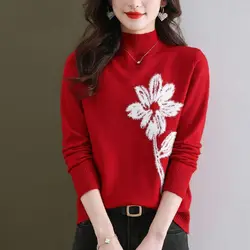 Red Sweater for Women Loose and Stylish with a Base Layer New Year's Style Festive Knit Sweater for Women