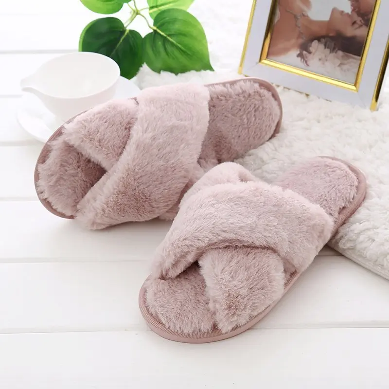 Women Solid Color Coral Fleece Slippers Soft Non-disposable Home Hospitality Slippers Party Gifts Wedding Guests Slippers