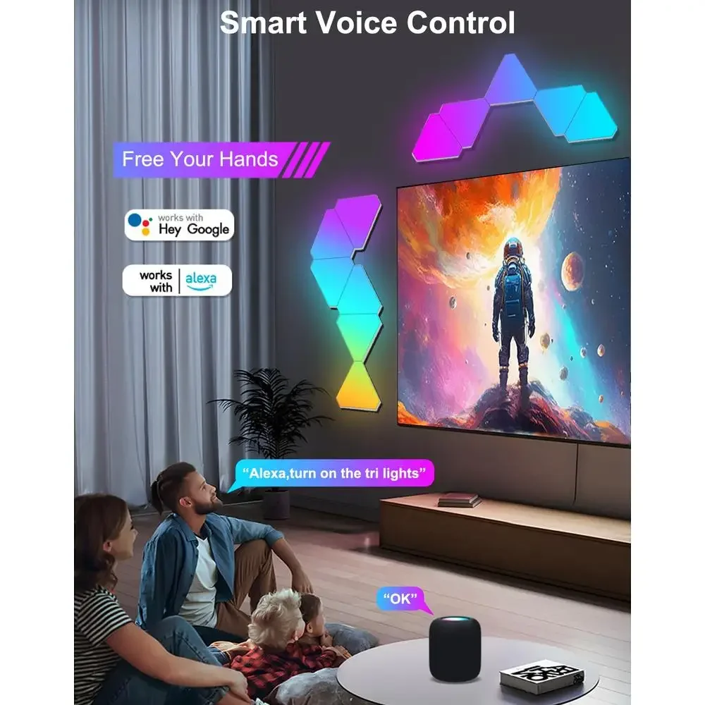 DIY مثلث LED أضواء الجدار المنزل الذكي RGB الألعاب الإعداد أليكسا جوجل مساعد الموسيقى مزامنة الإضاءة المحيطة الزينة #5
