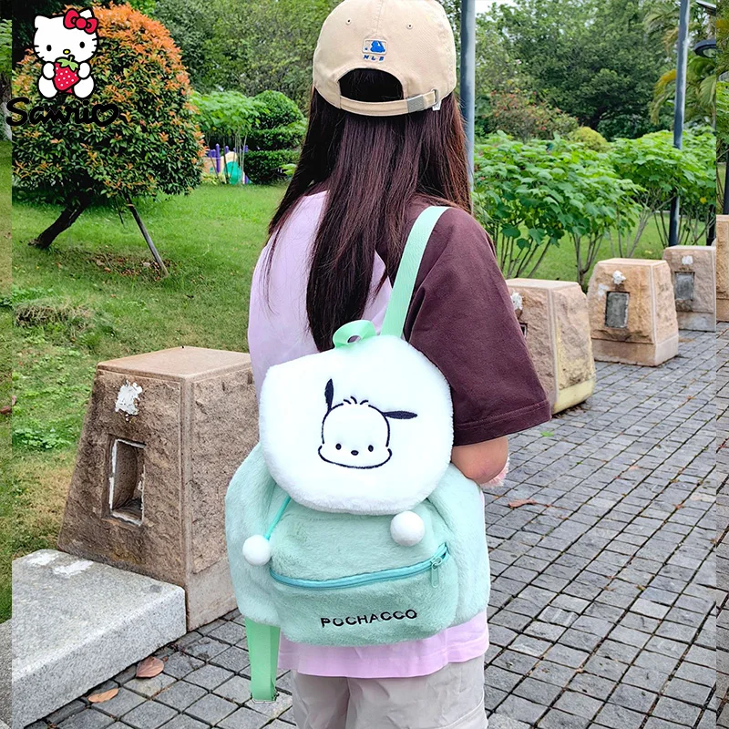 Sanrio Backpack Hello Kitty Plush Bag Kuromi Makeup Pouch My Melody Schoolbag Pochacco Bagpack Kid Double Shoulder Bag Girl Gift