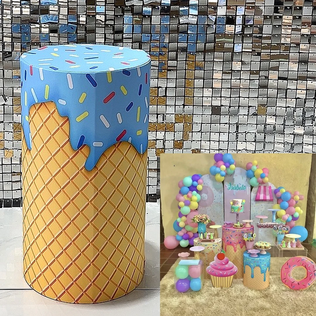 أغطية طيدة أسطوانية مزججة من الدونات ، غطاء قاعدة مطاطي ، حلويات أعياد الميلاد ، استحمام الطفل ، مفرش مائدة الحلويات ، الآيس كريم ، الأزرق ، لا